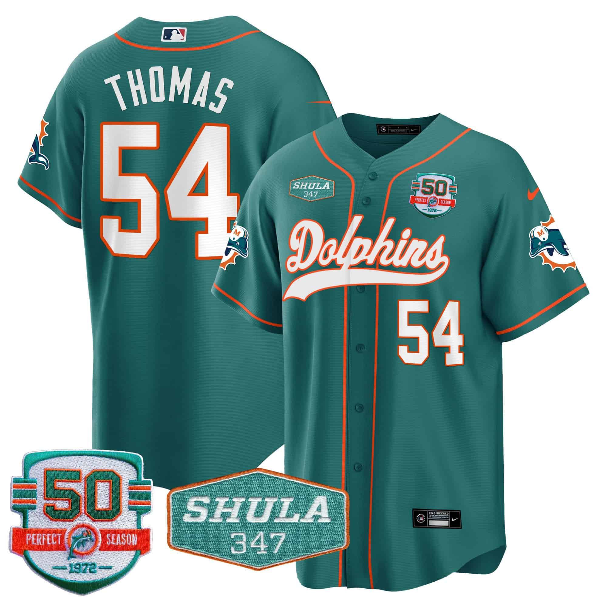 Men Miami Dolphins #54 Thomas Green 2024 Nike 50th Don Shula Memorial Patch Baseball NFL Jersey style 1